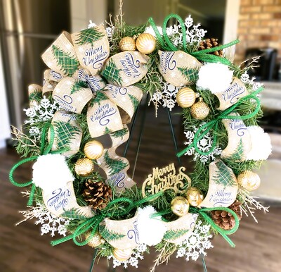 Christmas Wreath, Holiday Wreath, Snowballs and Snowflakes, Winter Wreath, Merry Christmas, Pine Cone Wreath, Christmas Ribbon, Front Door - image2